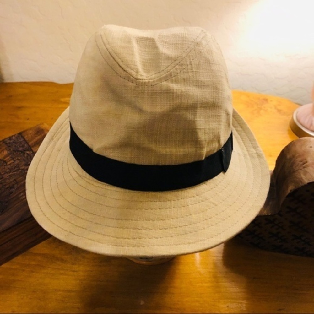 Tan Fedora with Black Trim - Cotton